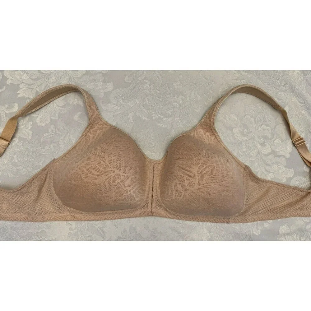 Wacoal‎ 36D Awareness Wire Free Beige Bra 856367 Cushioned Straps Pink Ribbon